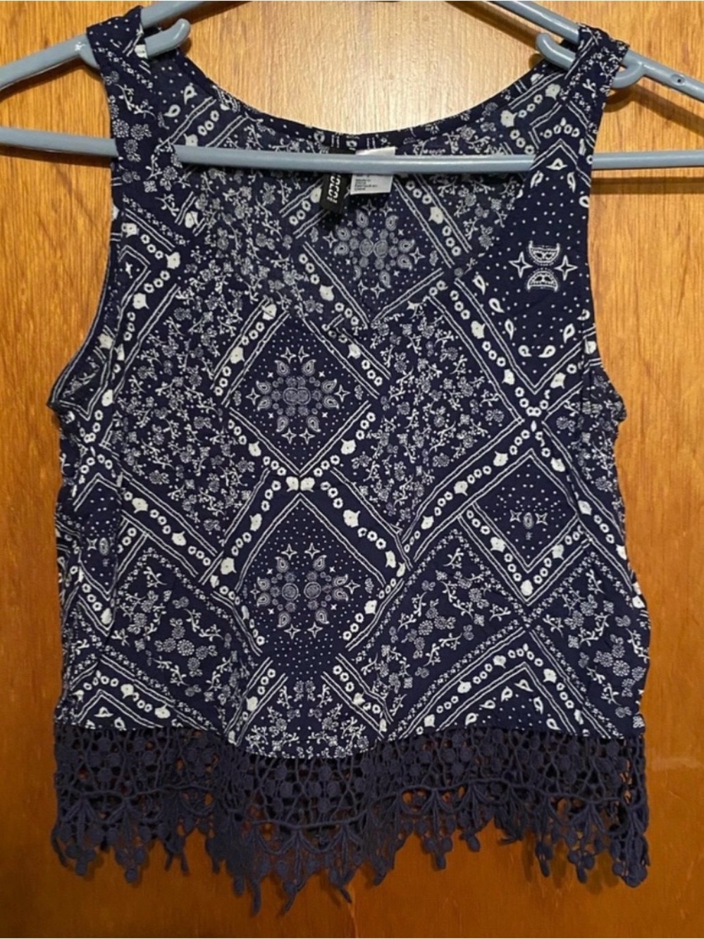 Divided H&M Paisley & Floral Print Tank Style Crop Top w/ Floral Print Trim